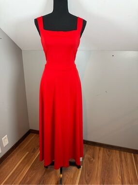 OYS Red Square-Neck Midi Summer Dress